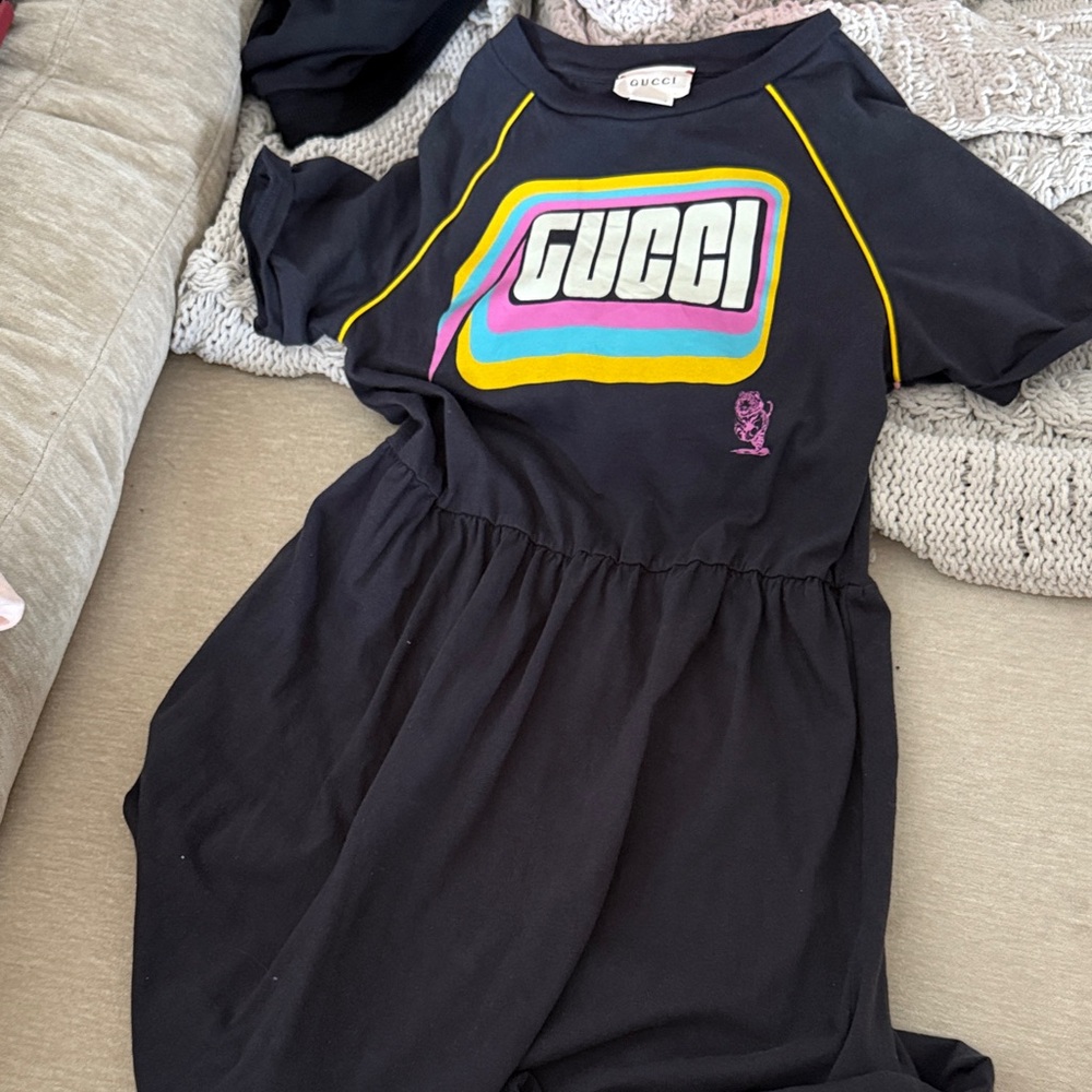 Gucci girls  greyish blue Dress with Vibrant Logo size 6A